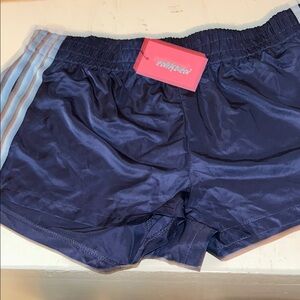 Edikted Navy Athletic Shorts with Sky Blue Stripes
